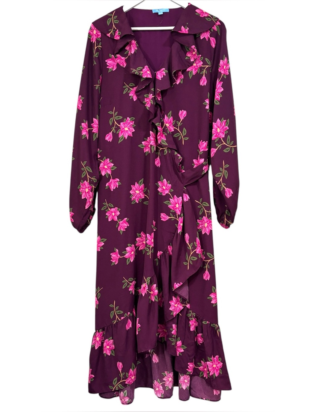 Draper James RSVP NWOT Maroon Long Sleeve Wrap Floral Dress Size 1X Womens